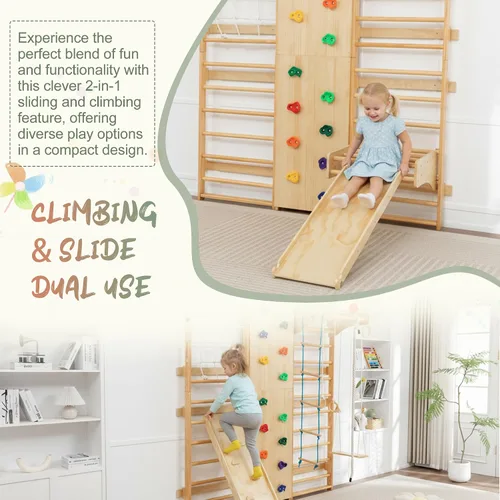 Miniatura 3 de escalera sueca 10 en 1 para interiores, gimnasio de la selva para niños de 3 a 12 años, 227 KG, juego de escalada de madera montado en la pared