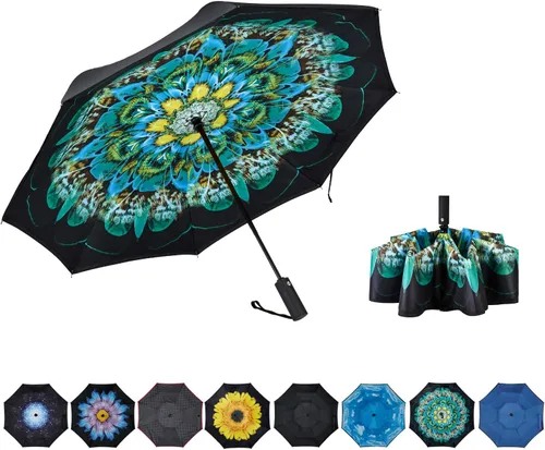 Miniatura 9 de Paraguas invertido de doble capa, plegado automático, reversible, resistente al viento y a los rayos UV, para lluvia, coche, viaje, al aire libre