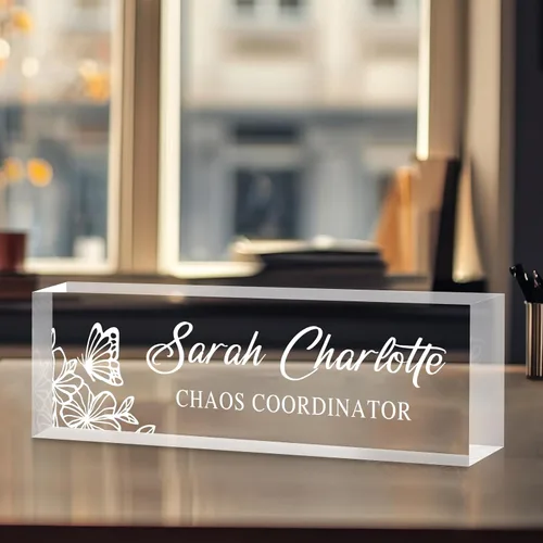 Miniatura 11 de Placa de nombre personalizada para escritorio, placa de nombre personalizada en cristal acrílico transparente, regalos de agradecimiento para Tinta