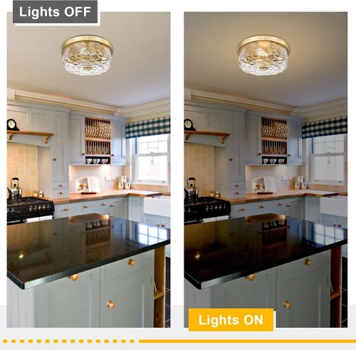 Miniatura 4 de Lámpara de techo empotrada con pantalla de vidrio ondulado de agua, moderna iluminación de techo de 2 luces para cocina, sala de estar, porche