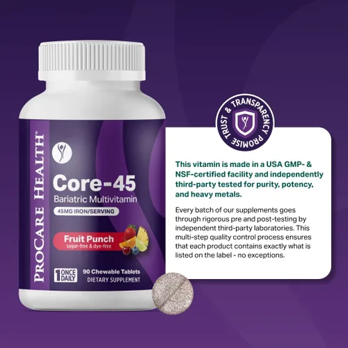 Miniatura 7 de Procare Health Multivitamínico bariátrico con hierro 45 mg masticable (90 tabletas) – Píldoras masticables multivitamínicas bariátricas sabor ponche