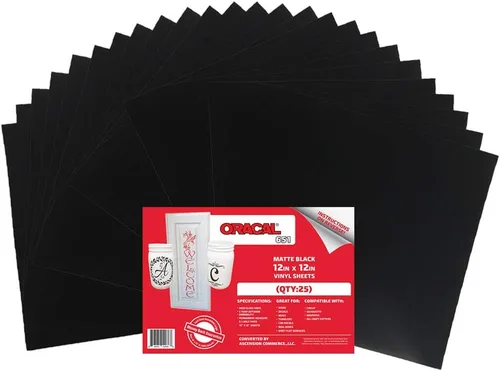 (25) hojas de 12 x 12 pulgadas, vinilo adhesivo negro mate para Cricut, Silhouette, Cameo, cortadores de manualidades, impresoras y calcomanías,