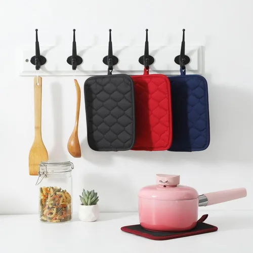 Miniatura 5 de Glynniss Soporte antideslizante para ollas de cocina, juego de almohadillas calientes de algodón para horno con neopreno resistente al calor 450F