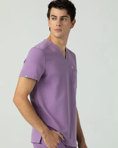 Miniatura 2 de Mediclo Camisa médica médica para hombre - Crevan Essential 3 bolsillos Eco amigable con el medio ambiente FYSEL tela con cuello en V camisa ropa