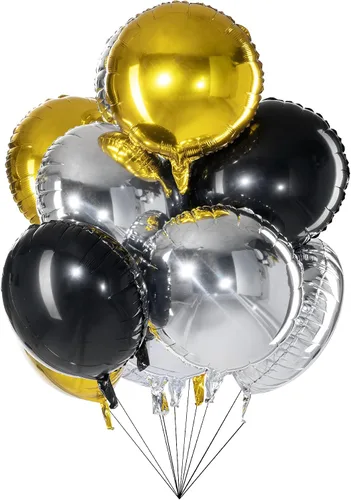 Miniatura 8 de Globos redondos de Mylar de aluminio dorado y negro, 20 globos metálicos de fiesta de 18 pulgadas para baby shower, graduación, decoración de fiesta