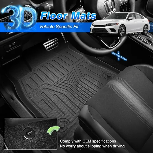 Miniatura 2 de Alfombrillas Civic - Revestimiento de Suelo para Honda Civic 2022-2025 2026 Sedán Hatchback Si (Incluye Sport, No para Híbrido) y Acura Integra