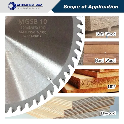 Miniatura 3 de MGSB - Hoja de sierra circular de 10 pulgadas y 60 dientes para madera, hoja de sierra de mesa inalámbrica de carburo, eje de 5/8 pulgadas