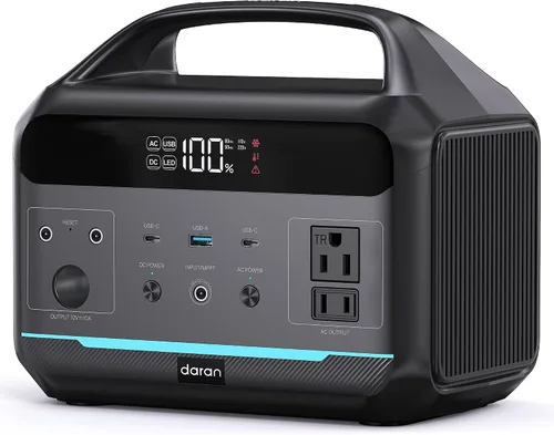Miniatura 10 de DARAN Estación de energía portátil de 600 W (pico de 1200 W), generador solar LiFePO4 de 288 Wh con salidas de CA y CC, carga rápida de 2 horas