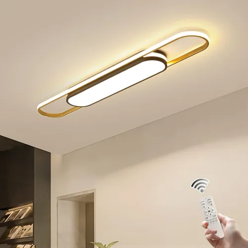 Miniatura 19 de Qcyuui Luces LED de Techo Regulables 46.4'' Accesorios de Iluminación para Cocina de Techo Negro Empotrado con Control Remoto Luz de Techo Lineal