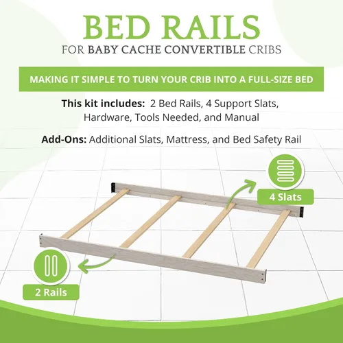 Miniatura 3 de Kit de conversión de tamaño completo, rieles de cama para cunas de bebé, múltiples acabados disponibles (blanco antiguo)