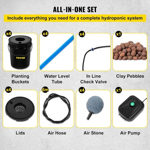 Miniatura 6 de VEVOR Sistema Hidropónico DWC, 5 Galones 4 Cubetas, Cubo de Cultivo de Agua Profunda, Kit de Cultivo Hidropónico con Bomba, Piedra de Aire