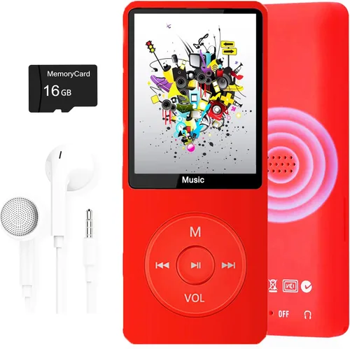 Miniatura 9 de Reproductor de MP3, reproductor de música con tarjeta micro SD de 16 GB, altavoz integrado/foto/reproducción de video/radio FM/grabadora