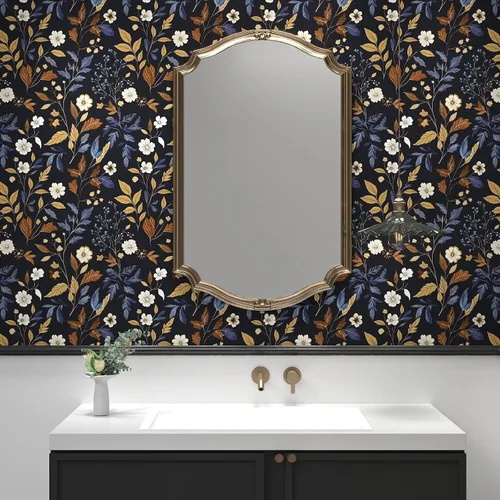 Miniatura 2 de BOKEBEVE Papel Pintado Vintage de Despegar y Pegar Hojas Papel de Contacto Oro Negro Floral para Estante de Libros Forro de Cajón Amigable