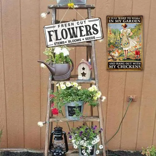 Miniatura 7 de Letreros de metal para gallinero con texto en inglés «I Just Want To Work In My Garden And Hang Out With My Chickens»