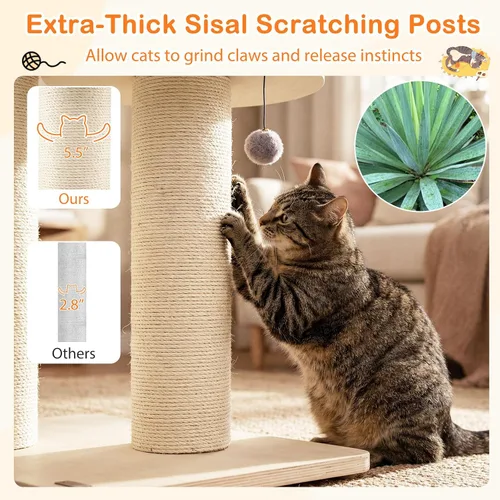 Miniatura 7 de Tangkula Árbol moderno para gatos, torre grande de varios niveles con condominio, hamacas y cesta colgante, árbol alto para gatos con postes