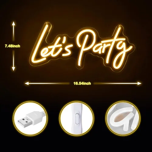 Miniatura 7 de Lets Party - Letrero de neón para decoración de pared de fiesta con regulable, luces de neón para decoración de pared, cumpleaños, boda, despedida