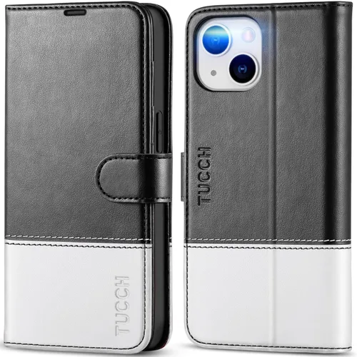 Miniatura 25 de TUCCH Funda tipo billetera para iPhone 14, [Bloqueo RFID] [4 ranuras para tarjetas] Funda protectora interior de TPU, funda abatible magnética