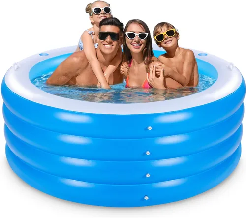 Piscina inflable con asiento, piscina inflable de cuatro niveles de 72 x 27 pulgadas con asas para sostener bebidas, parque acuático familiar de Azul