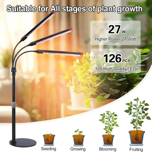 Miniatura 2 de Luces de Cultivo de Mesa de 3 Cabezales para Plantas de Interior, Inicio de Semillas, Verduras, Bonsái con Temporizador de Encendido/Apagado