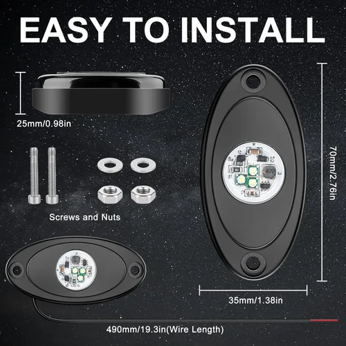 Miniatura 5 de Luces de roca LED 4PODS, de neón impermeable, luz para bajos de la carrocería para automóvil, camioneta, ATV, UTV, SUV, Jeep Offroad, lancha Blanco
