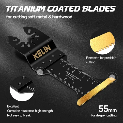 Miniatura 6 de 18 piezas de hojas de sierra oscilante de titanio con raspador de acero inoxidable y hojas semicirculares, kit de hojas multiherramienta universal