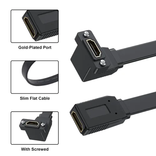 Miniatura 6 de Poyiccot Cable HDMI plano, cable de extensión HDMI de montaje en panel 4K, 18 Gbps en ángulo superior hembra a hembra, compatible con Ethernet 3D 4K