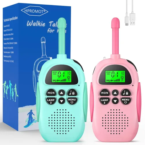 Miniatura 15 de HPROMOT Walkie Talkies para niños recargables, juguetes para niños de 3 a 12 años, niños y niñas, paquete de 2 unidades de radios de dos vías