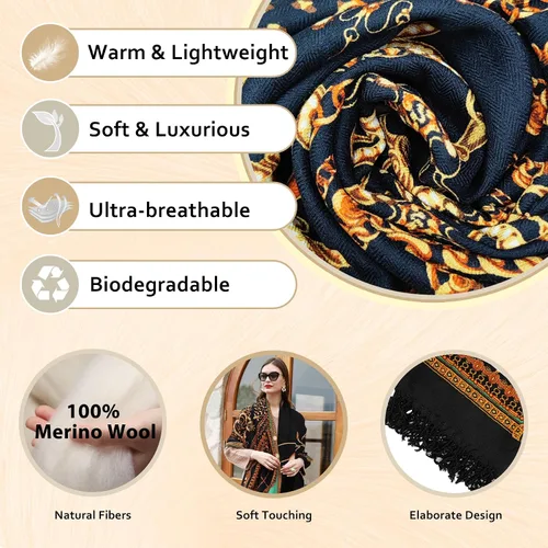 Miniatura 309 de DANA XU Manta de pashmina extragrande 100% de lana merina, bufanda de viaje, bufanda de cachemira para mujer, otoño e invierno, chal de gran