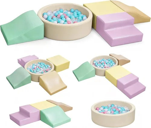 Miniatura 10 de Bloques de escalada de espuma Hoohtoot para niños pequeños: con juguetes de escalada de cuero PU de 4 piezas y una piscina de bolas - Piscina