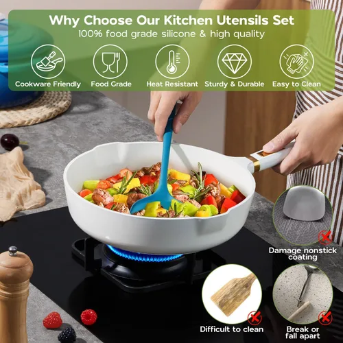 Miniatura 4 de Onader Juego de utensilios de cocina de silicona, juego de utensilios de cocina no tóxicos para ollas y sartenes antiadherentes, juego de Colorido