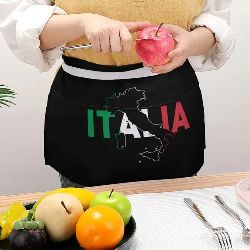 Miniatura 4 de Delantal de cintura con mapa de la bandera de Italia con 3 bolsillos, delantal de servidor, medio delantal, delantal corto para cocina, restaurante