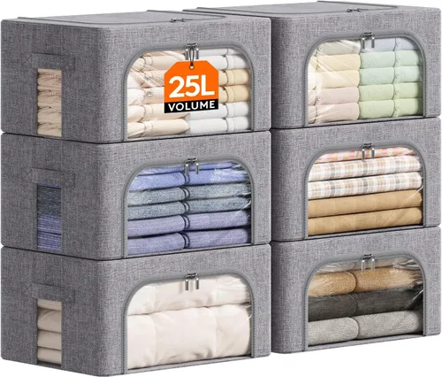 Miniatura 12 de Lifewit Contenedores de almacenamiento de ropa con marco de metal, caja de almacenamiento apilable, contenedores plegables de almacenamiento de ropa