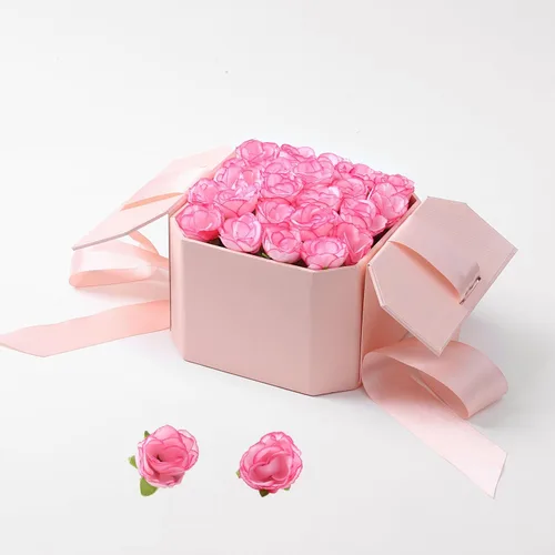 Miniatura 4 de SITUMEIZI 100 rosas artificiales de 1.3 pulgadas con cabeza de rosa rosa para decoración de bodas, gorras de graduación, pasteles, pared de flores