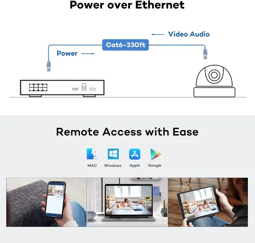 Miniatura 5 de ONWOTE NVR de 8 canales 4K 8MP (8 puertos PoE incorporados), detección de movimiento, grabadora de audio de video de 8 canales, solo funciona