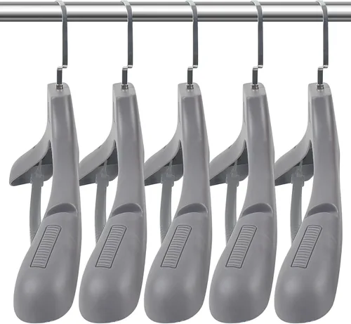 Miniatura 33 de DEDU Paquete de 15 perchas de traje para hombres, perchas marrones extra anchas antideslizantes de ancho 17.7 pulgadas, plástico grueso con barra