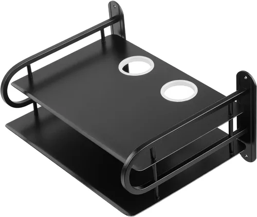 Caja de almacenamiento con router WiFi inalámbrico doble de metal negro, estante para colgar en la pared con organizador de cables, 2 estantes,
