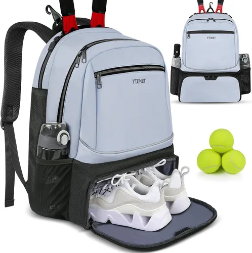 Miniatura 11 de Ytonet Tennis Bag Tennis Backpack for Women Men 2 Rackets with Insulated Pocket Ventilated Shoe Compartment Gris