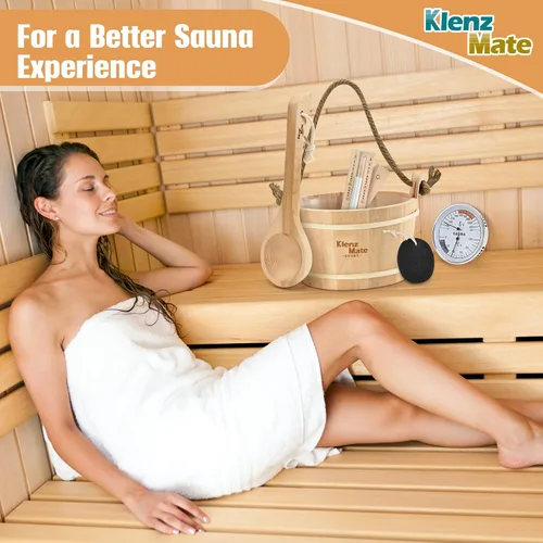 Miniatura 8 de Juego de 6 accesorios para sauna, juego de cubo y cucharón de madera para sauna, termómetro higrómetro, temporizador de reloj de arena para sauna