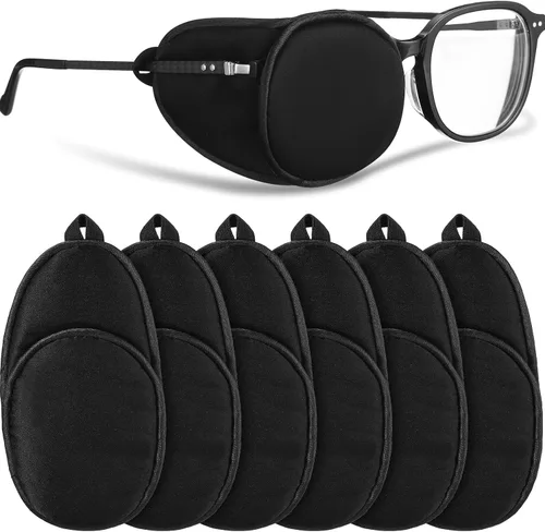 Nuanchu 6 parches de seda para ojos para adultos, hombres, mujeres, anteojos, parches suaves para cubrir cualquier ojo (negro)