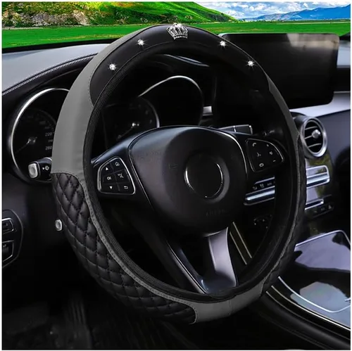 Miniatura 28 de Funda brillante para volante de automóvil, protector de cuero con diamantes de imitación de cristal para automóvil, accesorios de decoración