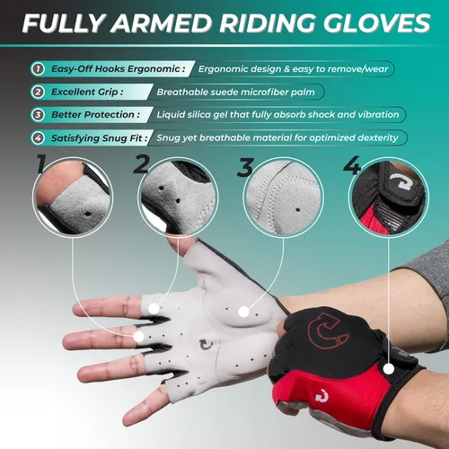 Miniatura 4 de GEARONIC - Guantes deportivos dedo completo y corto para ciclismo, acolchado de espuma a prueba de golpes.