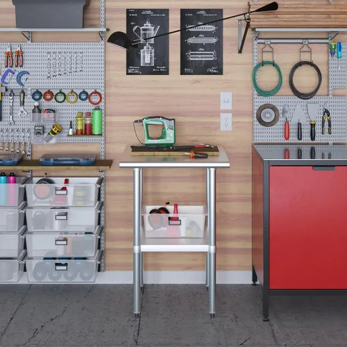 Miniatura 8 de Mesa de trabajo con/sin 4 ruedas ruedas de acero inoxidable mesa de trabajo de preparación de alimentos 24" X 24". Certificado NSF (sin ruedas)