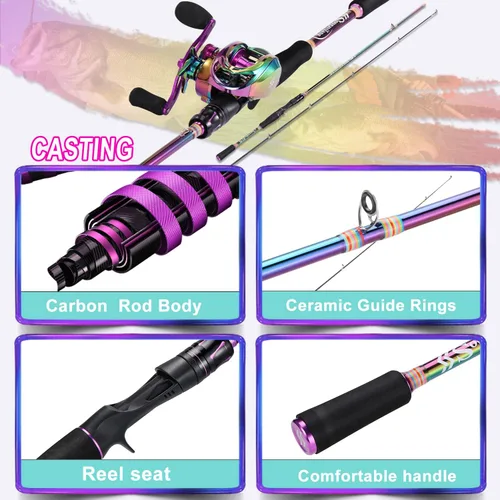 Miniatura 5 de Sougayilang Combo de caña de pescar y carrete, caña de pescar mediana con carrete de cebo combo, combo de pesca de 2 piezas Varilla de fundición