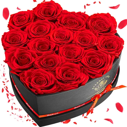 Miniatura 14 de Impouo 16 rosas preservadas en una caja con forma de corazón, flores preservadas, regalos para mujeres, día de la madre, día de San Valentín o día