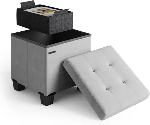 Miniatura 75 de Cubo otomano de almacenamiento con cubo pequeño, otomana cuadrada de 15 pulgadas con almacenamiento para sala de estar y dormitorio, reposapiés