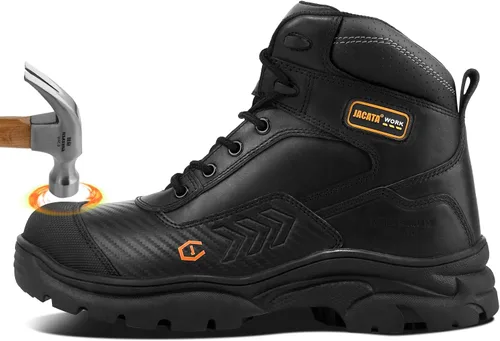 Miniatura 9 de Jacata Botas de trabajo impermeables de cuero con punta suave/de acero para hombre, resistentes al aceite/antideslizantes de 6 pulgadas con suela