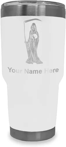 Miniatura 12 de LaserGram Vaso aislado al vacío de 20 onzas, Santa Muerte, grabado personalizado incluido (negro)