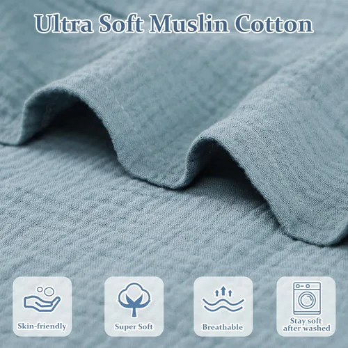 Miniatura 2 de Funda de muselina para tumbona de bebé suave de algodón orgánico, cubre para tumbona de recién nacido para bebés, niñas y niños (Azul)