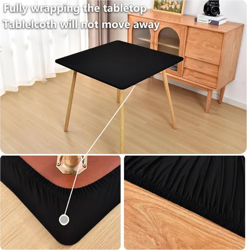 Miniatura 2 de Mantel Negro Ajustado con Elástico para Mesas Cuadradas de 34x34 Pulgadas Plegables, Fundas de Mesa de Cartón Lavables, Telas Elásticas de Spandex
