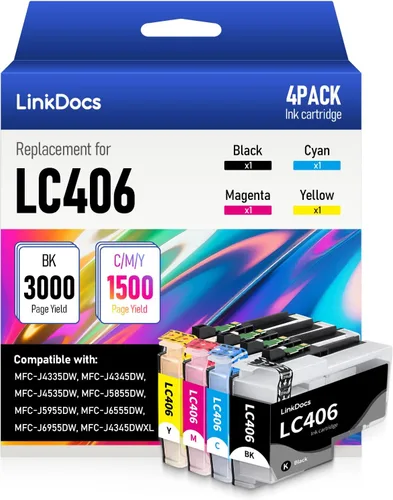 LinkDocs LC406 - Cartuchos de tinta compatibles con Brother LC406 LC406XL compatible con Brother MFC-J4535DW MFC-J4345DW MFC-J4335DW MFC-J5855DW